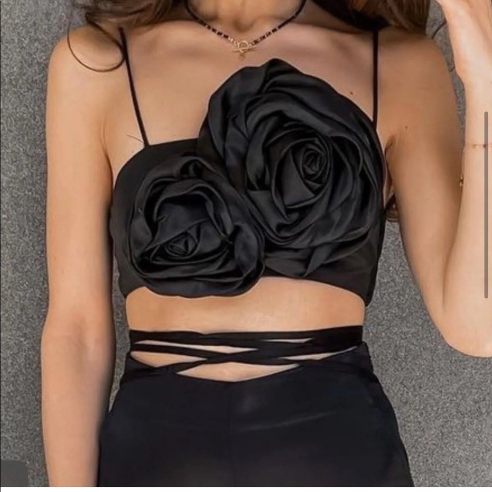 Zara black floral appliqué crop top
